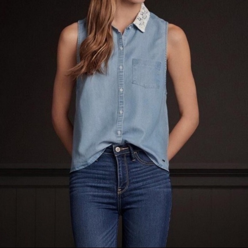 WORN 1X Hollister Chambray Sleeveless Shirt